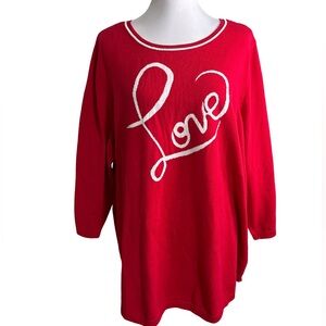 Kim Rogers Red and White 'Love' Crewneck Sweater